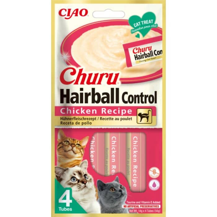 Churu Cat Hairball Control kaķu gardums krēms kaķiem ar vistu 14 g N4